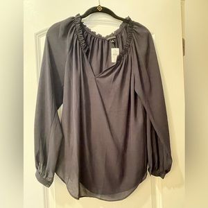 Ann Taylor black top ruffle v neck new w tags XS